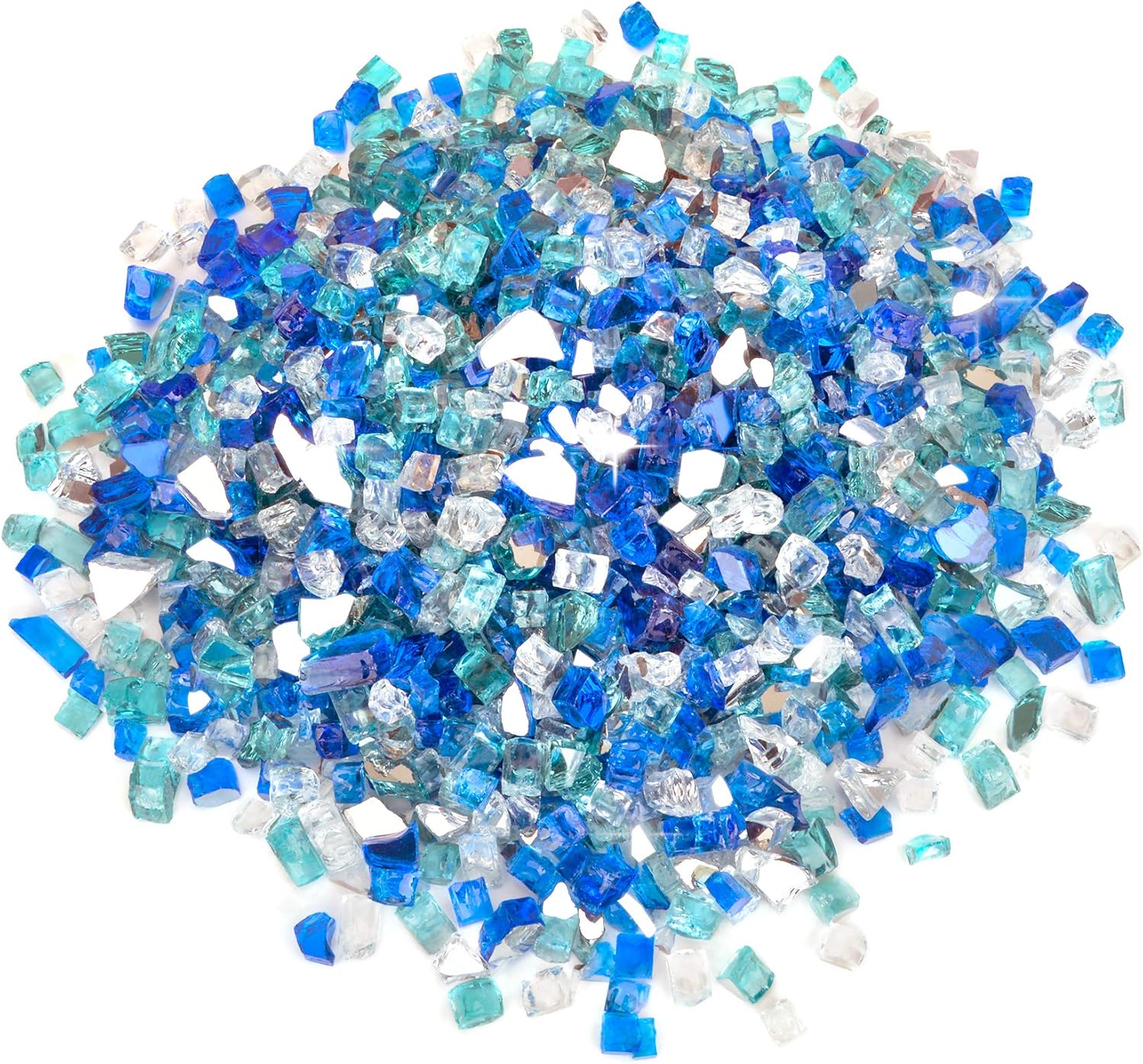Stanbroil 10-Pound Blended Fire Glass, 14 inch Reflective Tempered Glass Aqua Blue, Platinum, Cobalt Blue