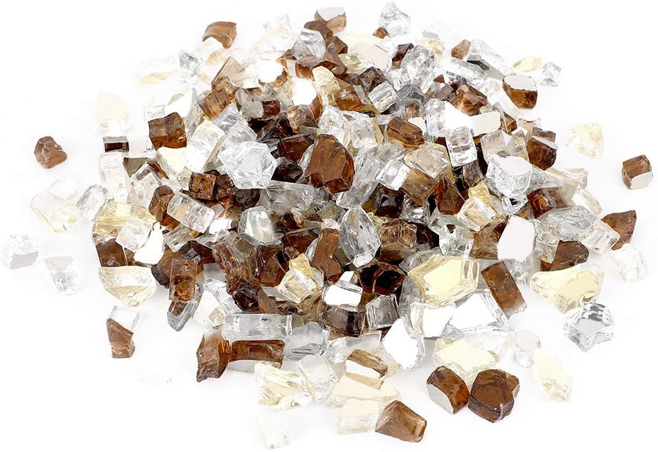Stanbroil 12 inch Reflective Tempered Glass, Mix Color Stones for Fire Pit Gold, Platinum, Copper