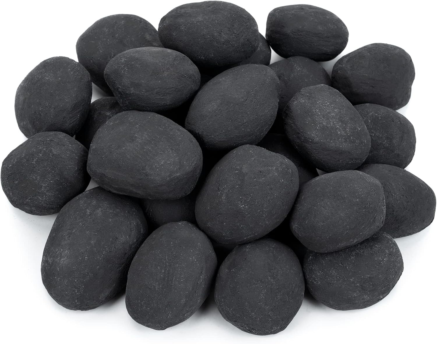 Stanbroil 24pcs Lightweight Ceramic Fiber Pebble Stones for Fire Pit, Black 24pcs, Black