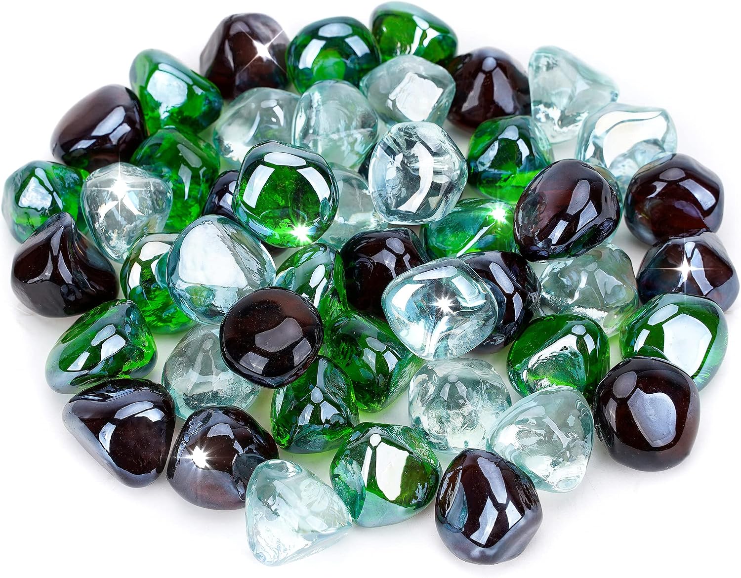 Stanbroil 10-Pound Blended Fire Glass, 12 inch Diamonds Glass for Fire Pit Emerald Green, Crystal Ice, Amber