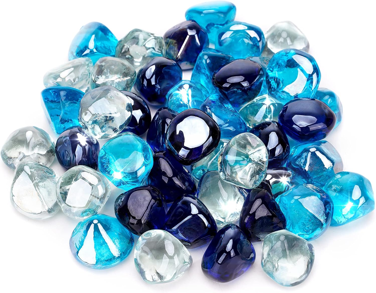 Stanbroil 10-Pound Blended Fire Glass, 12 inch Diamonds Glass for Fire Pit Cobalt Blue, Crystal Ice, Caribbean Blue