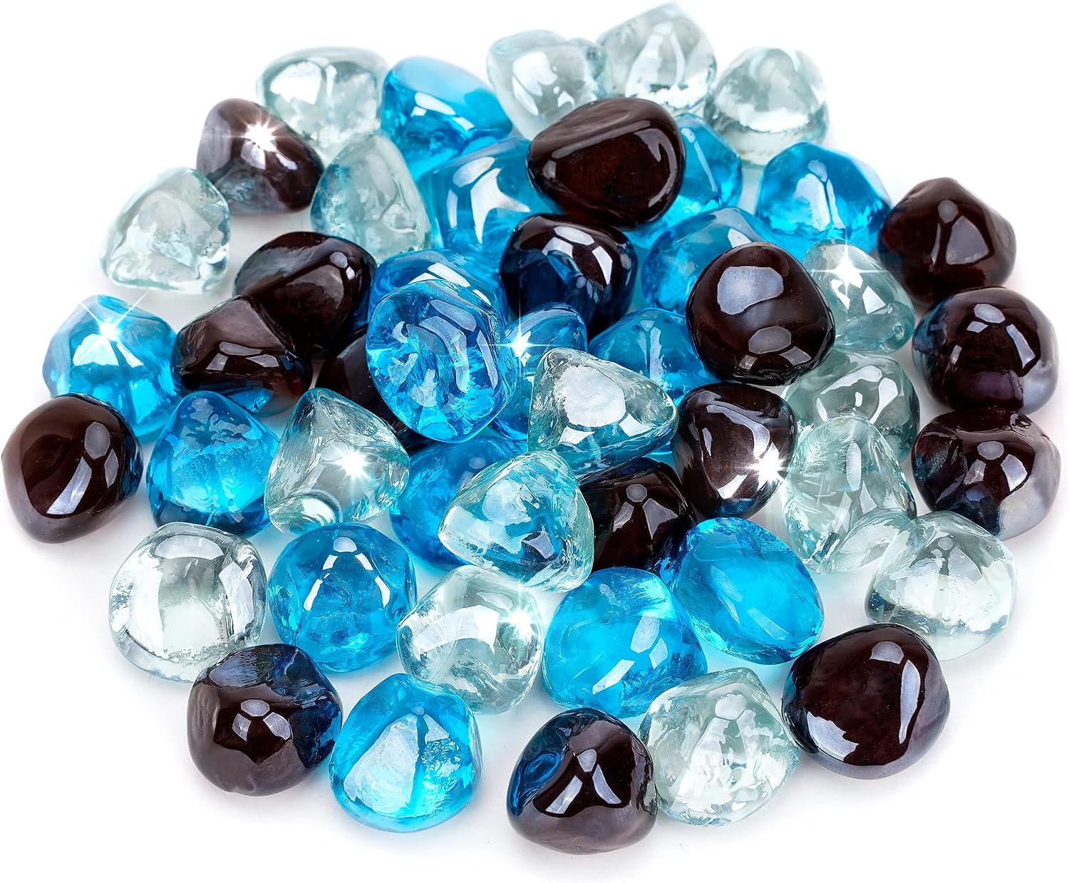 Stanbroil 10-Pound Blended Fire Glass, 12 inch Diamonds Glass for Fire Pit Caribbean Blue, Crystal Ice, Amber