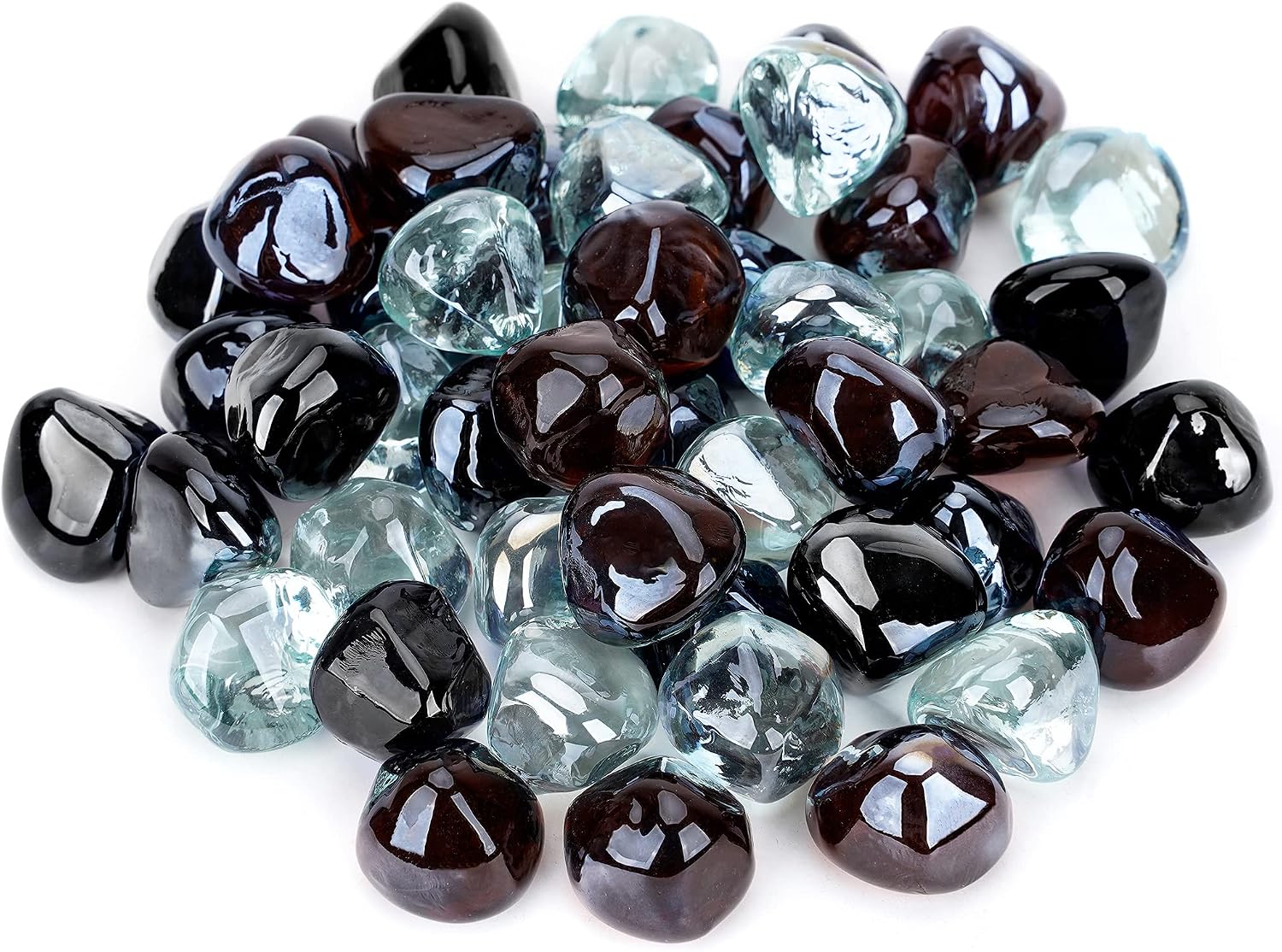 Stanbroil 10-Pound Blended Fire Glass, 12 inch Diamonds Glass for Fire Pit Onyx Black, Crystal Ice, Amber