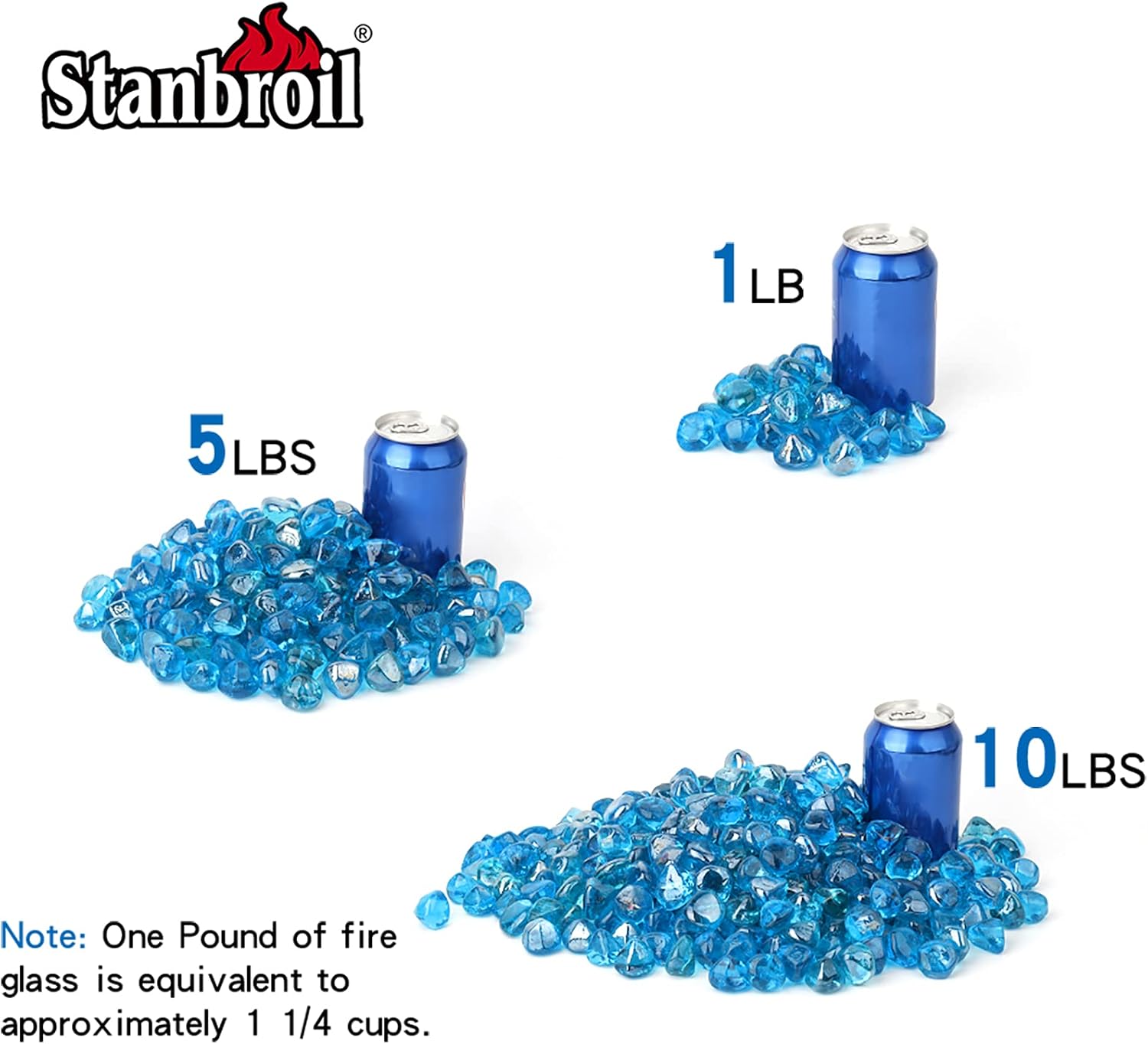 Stanbroil 10-Pound Fire Glass Diamonds 12 inch, Caribbean Blue Luster