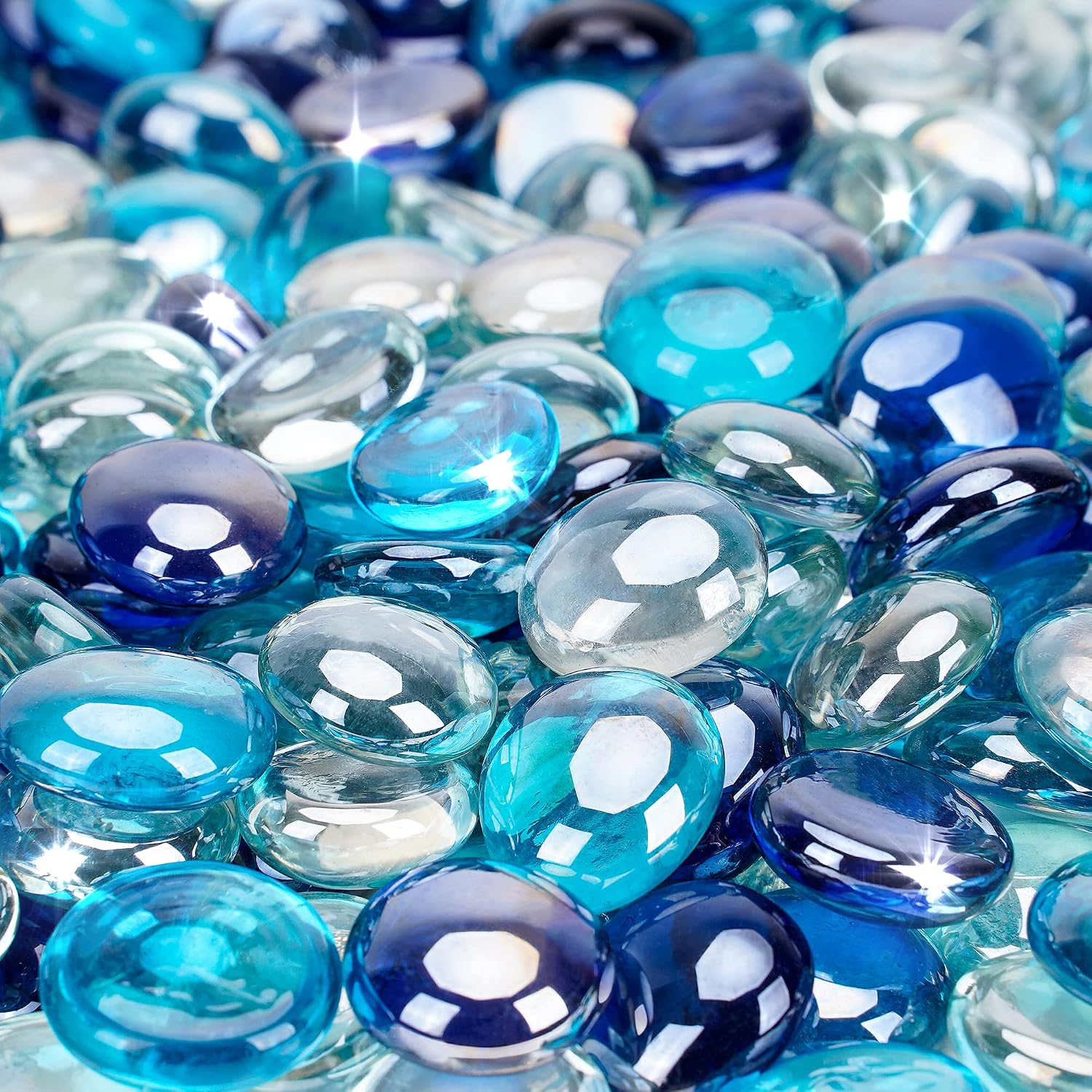 Stanbroil 10-Pound Blended Fire Glass Beads, 12 inch Mix Color Glass Stone Cobalt Blue, Crystal Ice, Caribbean Blue
