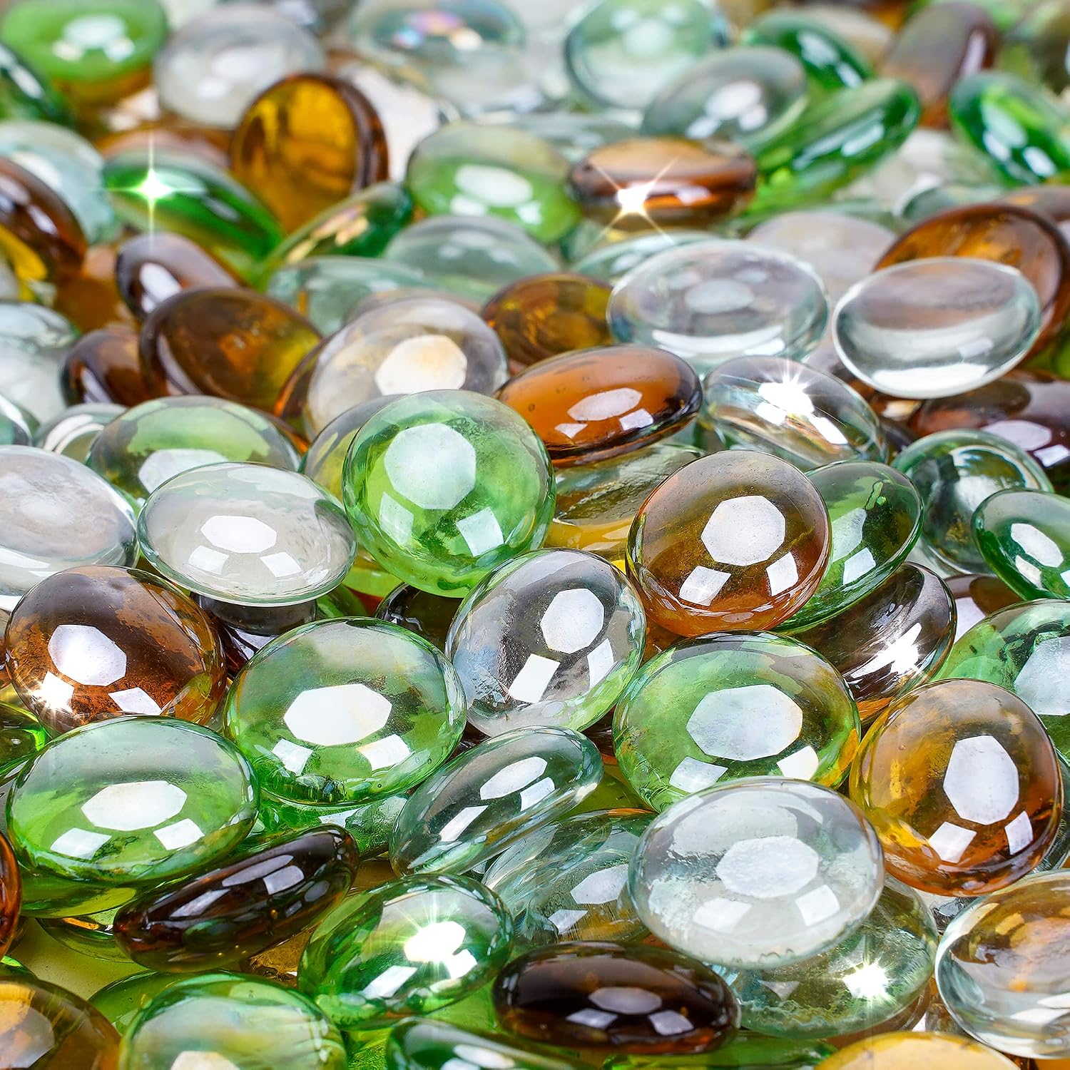 Stanbroil 10-Pound Blended Fire Glass Beads, 12 inch Mix Color Glass Stone Emerald Green, Crystal Ice, Caramel