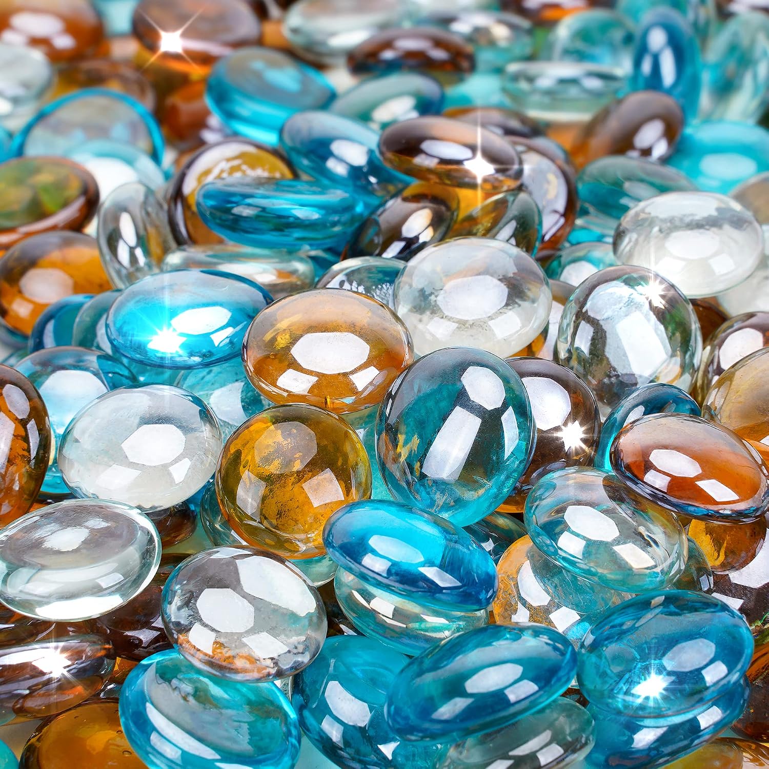 Stanbroil 10-Pound Blended Fire Glass Beads, 12 inch Mix Color Glass Stone Caribbean Blue, Crystal Ice, Caramel