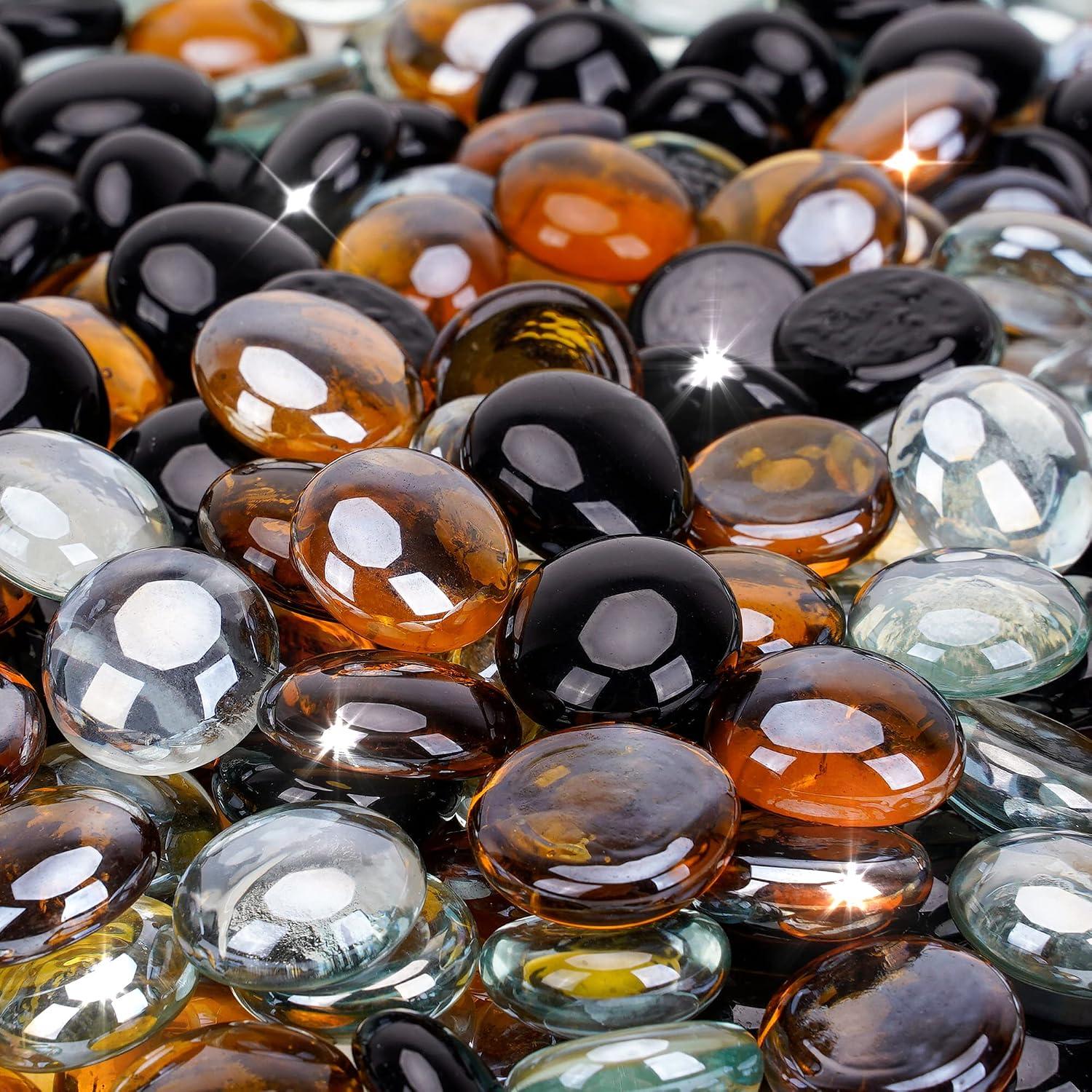 Stanbroil 10-Pound Blended Fire Glass Beads, 12 inch Mix Color Glass Stone Onyx Black, Crystal Ice, Caramel