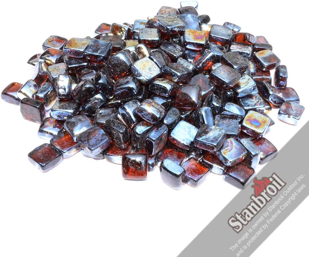 Stanbroil 10-Pound Fire Glass Cubes 1 inch, Amber Reflective Fire Glass