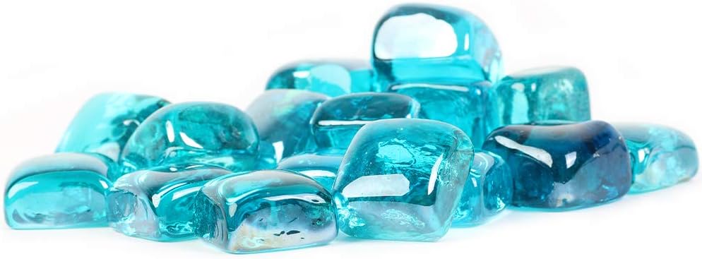 Stanbroil 10-Pound Fire Glass Cubes 1 inch, Caribbean Blue Reflective New Caribbean Blue Reflective