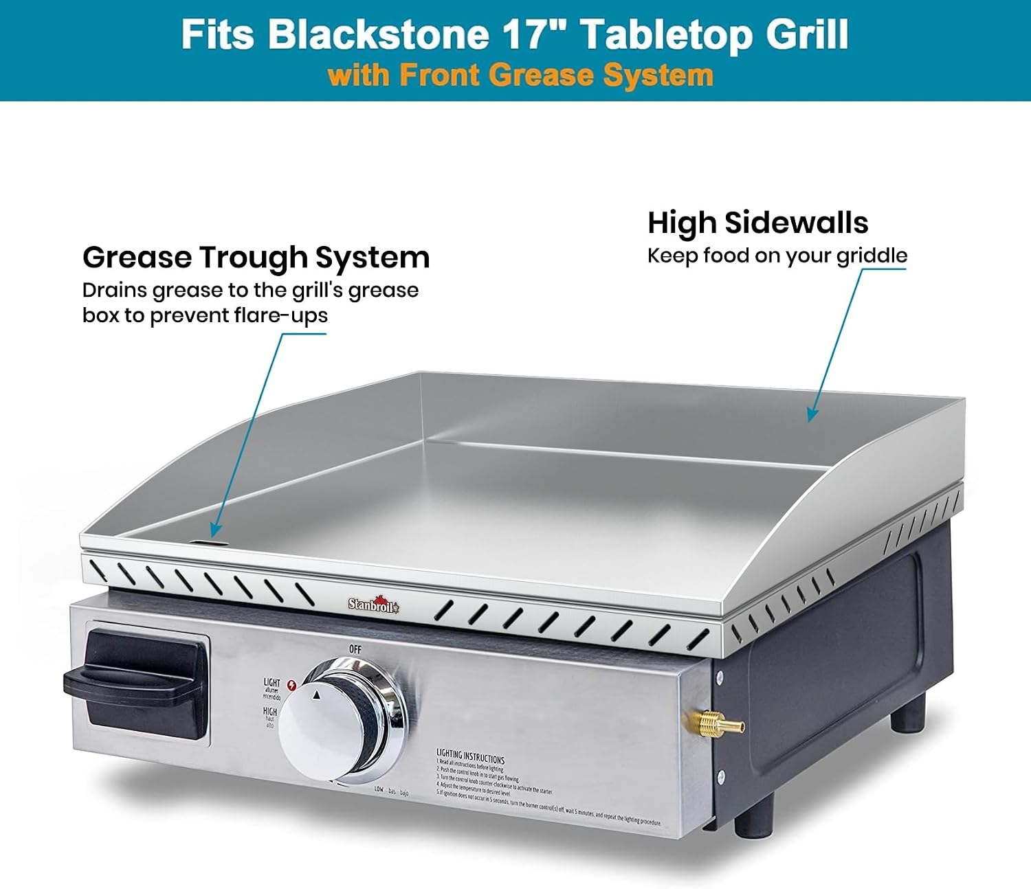Stanbroil 17" Replacement Griddle Top for Blackstone Front Grease Models